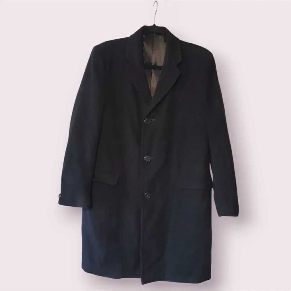 Le Chevron Super Vintage 100% Cashmere Men's L Top Coat Black | EUC RN 27326